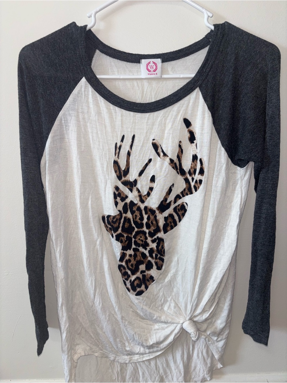 Black & White Raglan Top with Leopard Deer Graphic